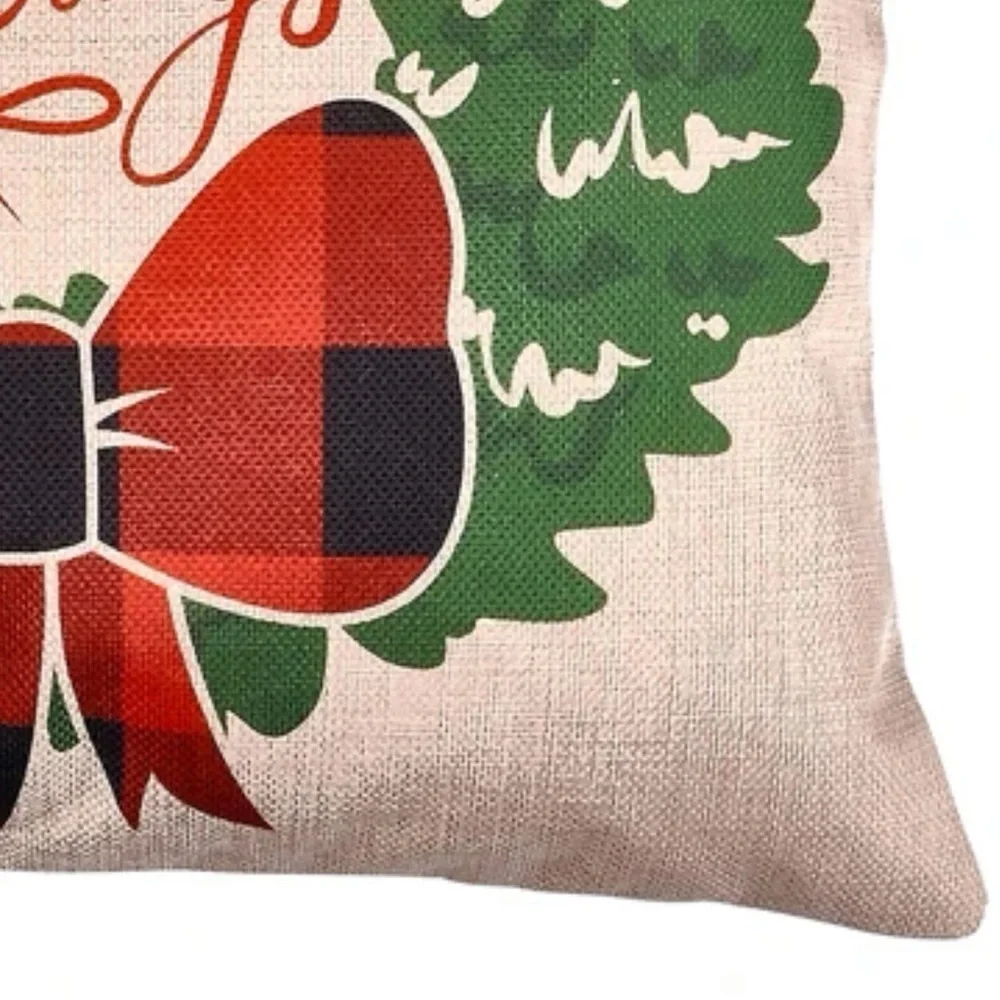 Pillow Cover Set Rustic Christmas Decor Farmhouse Plaid Linen Large Square 17.3”